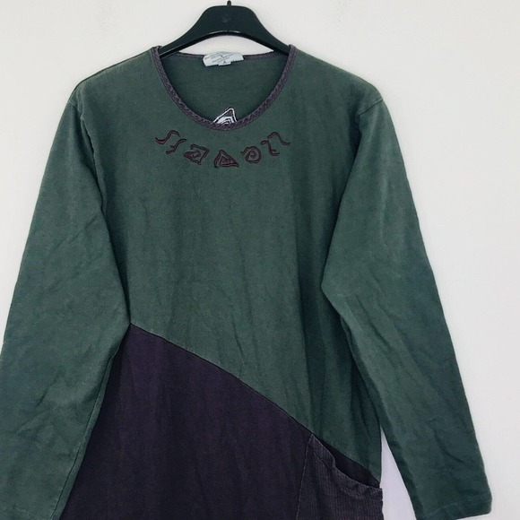 Somewhat Funky Women's Medium Dress Green Purple Colorblock Long Sleeve Maxi BH7 - Picture 2 of 5
